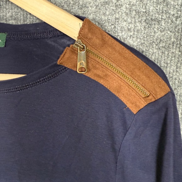 Lauren Ralph Lauren Womens Medium Top Navy Cotton Suede Elbow Patch Equestrian - Picture 4 of 8